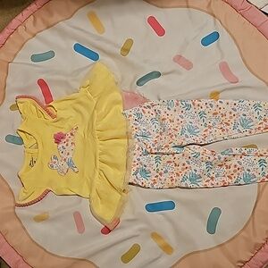 12m Baby Essentials floral bunny 2 piece set with shirt and pants